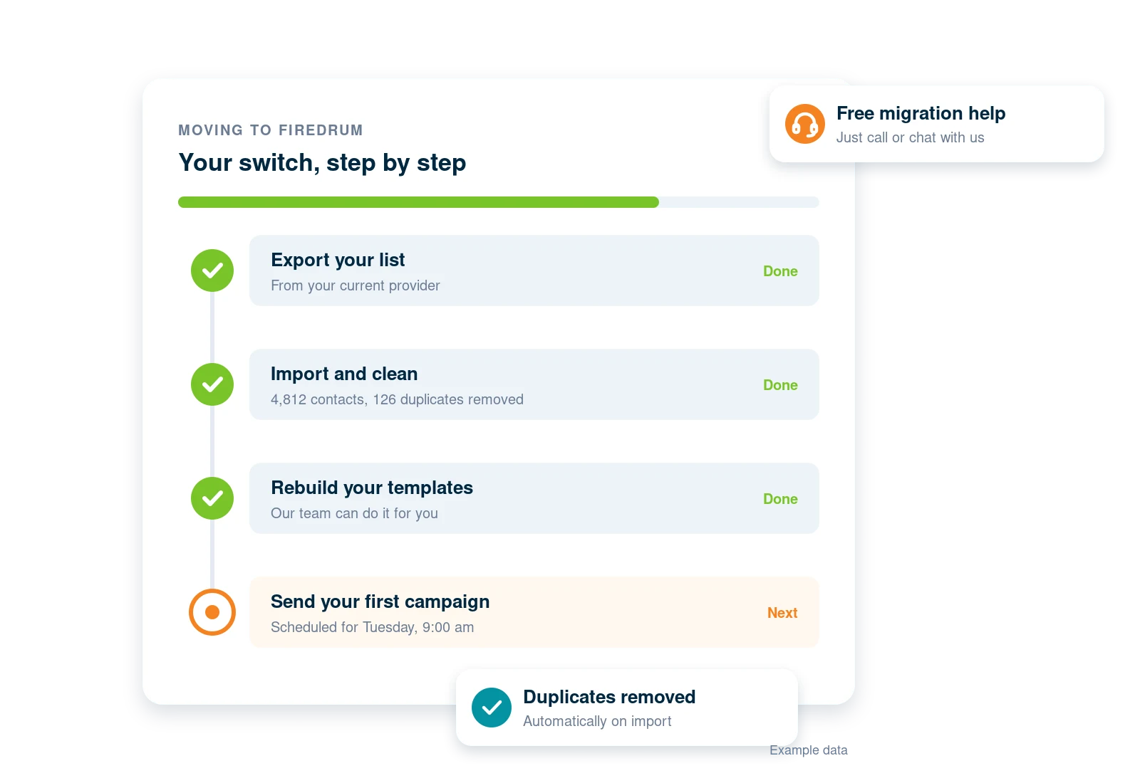 Switching to FireDrum: export, import and clean, rebuild templates, send the first campaign