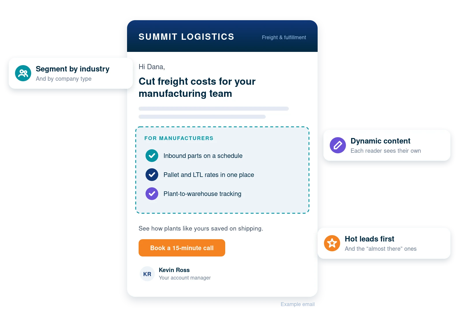 industry-b2b Example B2B prospect email with a dynamic content block written for manufacturers